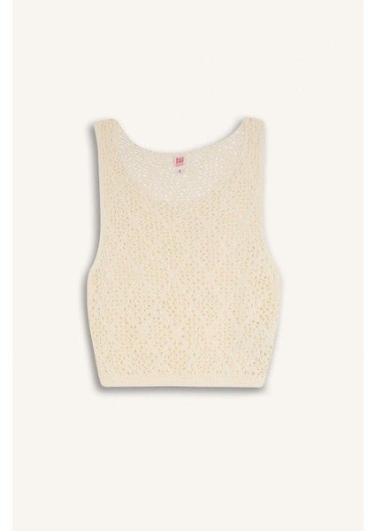 Regular Fit Triko Ajurlu Kolsuz Plaj Üstü-Fall in Love B6887AX24SM