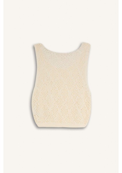 Regular Fit Triko Ajurlu Kolsuz Plaj Üstü-Fall in Love B6887AX24SM