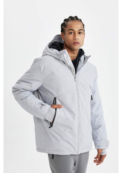 Fit Termometreli Mont Parka Su Geçirmez Rüzgar Geçirmez Slim Fit Dar Kesim Kapüşonlu Fermuarlı C6056AX24WN