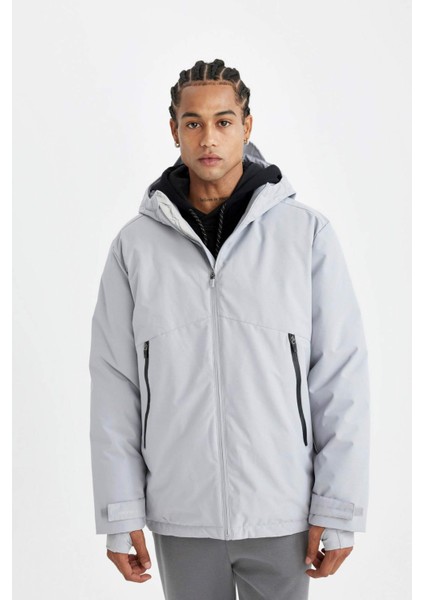 Fit Termometreli Mont Parka Su Geçirmez Rüzgar Geçirmez Slim Fit Dar Kesim Kapüşonlu Fermuarlı C6056AX24WN