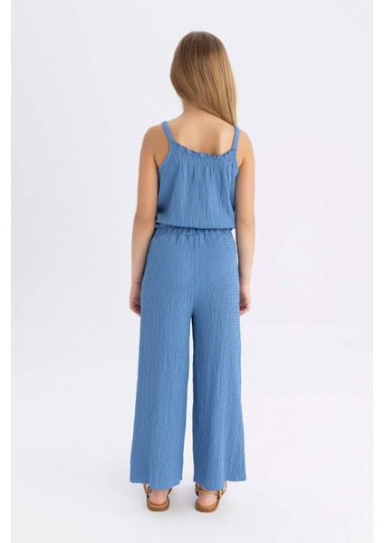 Kız Çocuk Wide Leg Geniş Bol Paça Beli Lastikli Bürümcük Pantolon