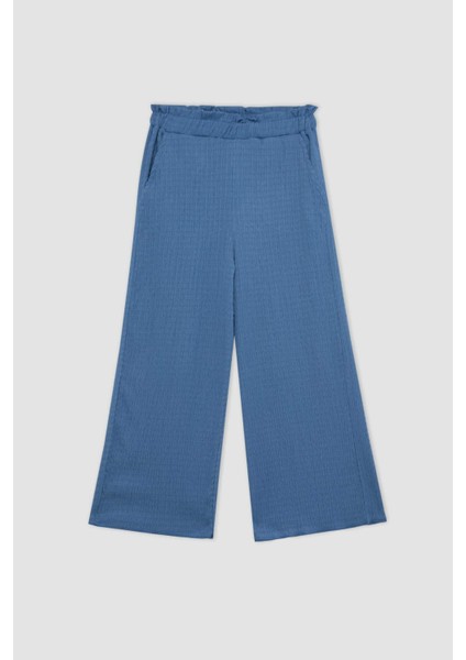 Kız Çocuk Wide Leg Geniş Bol Paça Beli Lastikli Bürümcük Pantolon