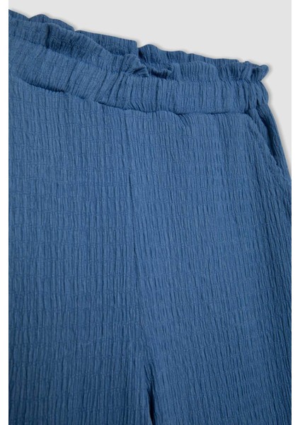 Kız Çocuk Wide Leg Geniş Bol Paça Beli Lastikli Bürümcük Pantolon