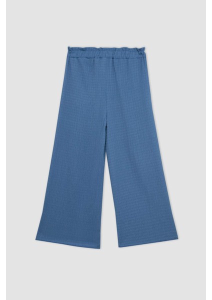 Kız Çocuk Wide Leg Geniş Bol Paça Beli Lastikli Bürümcük Pantolon