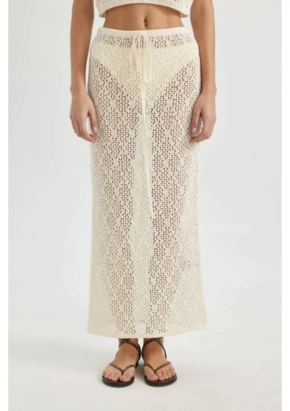 Regular Fit Ajurlu Triko Maxi Plaj Eteği-Fall in Love B6888AX24SM