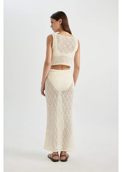 Regular Fit Ajurlu Triko Maxi Plaj Eteği-Fall in Love B6888AX24SM