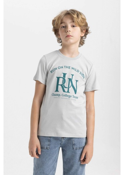 Erkek Çocuk Bisiklet Yaka Baskılı Kısa Kollu Tişört