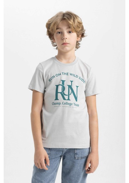 Erkek Çocuk Bisiklet Yaka Baskılı Kısa Kollu Tişört