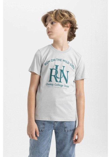 Erkek Çocuk Bisiklet Yaka Baskılı Kısa Kollu Tişört