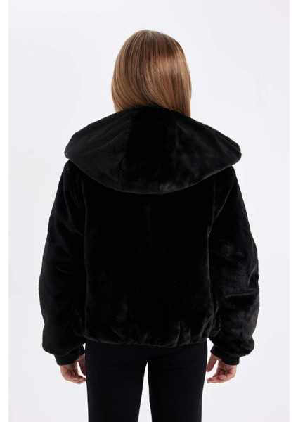 Kız Çocuk Çift Taraflı Fermuarlı Kapüşonlu Pelüş Mont C5493A824WN