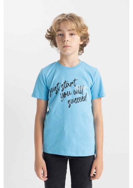 Erkek Çocuk Bisiklet Yaka Baskılı Kısa Kollu Tişört C6886A824HS