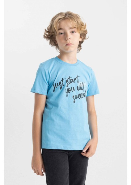 Erkek Çocuk Bisiklet Yaka Baskılı Kısa Kollu Tişört C6886A824HS