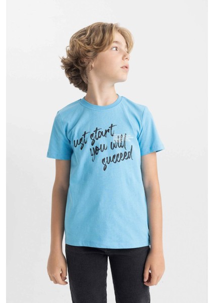 Erkek Çocuk Bisiklet Yaka Baskılı Kısa Kollu Tişört C6886A824HS