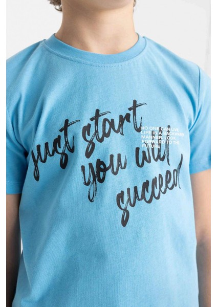 Erkek Çocuk Bisiklet Yaka Baskılı Kısa Kollu Tişört C6886A824HS