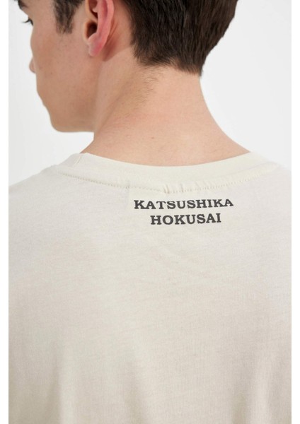 %100 Pamuk Art Hokusai Regular Fit Bisiklet Yaka Kısa Kollu Tişört C2164AX24SM