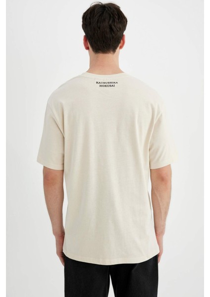 %100 Pamuk Art Hokusai Regular Fit Bisiklet Yaka Kısa Kollu Tişört C2164AX24SM