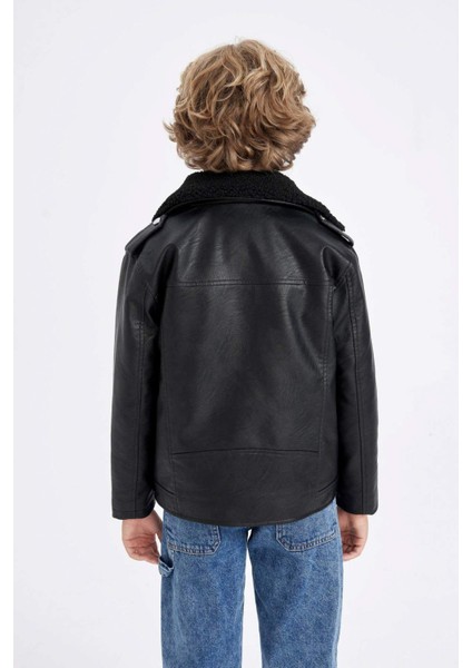 Erkek Çocuk Su İtici Fermuar Cepli Suni Kürk Astarlı Suni Deri Mont C4324A824WN