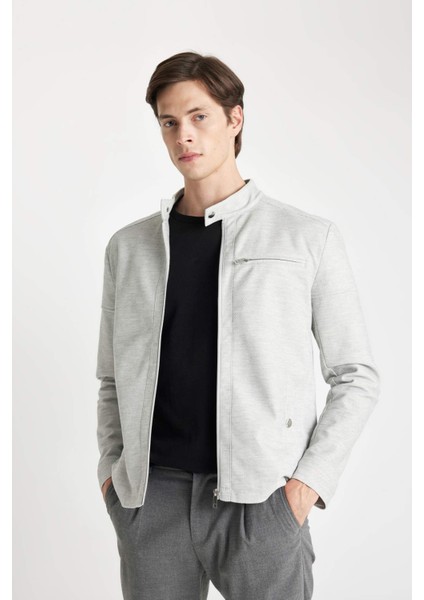 Slim Fit Dar Kesim Dik Yaka Astarlı Fermuarlı Cepli Mevsimlik Baharlık Ceket Mont W2040AZ24AU