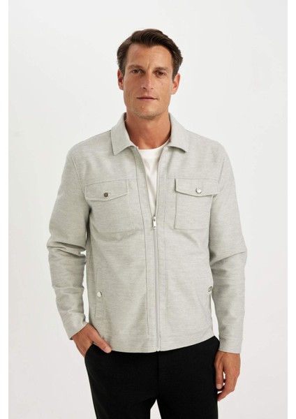 Slim Fit Dar Kesim Polo Yaka Astarlı Fermuarlı Cepli Mevsimlik Mont Y4458AZ24AU