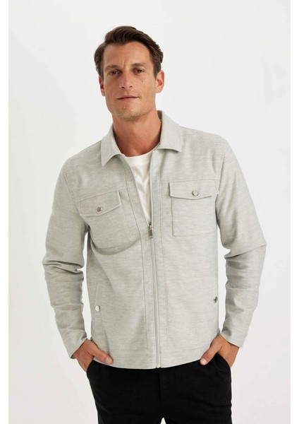 Slim Fit Dar Kesim Polo Yaka Astarlı Fermuarlı Cepli Mevsimlik Mont Y4458AZ24AU