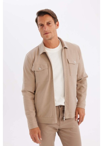 Slim Fit Dar Kesim Polo Yaka Astarlı Fermuarlı Cepli Mevsimlik Mont Y4458AZ24AU