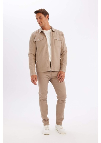 Slim Fit Dar Kesim Polo Yaka Astarlı Fermuarlı Cepli Mevsimlik Mont Y4458AZ24AU