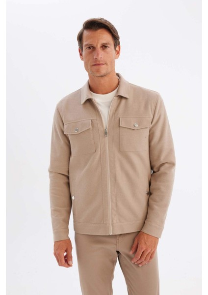 Slim Fit Dar Kesim Polo Yaka Astarlı Fermuarlı Cepli Mevsimlik Mont Y4458AZ24AU