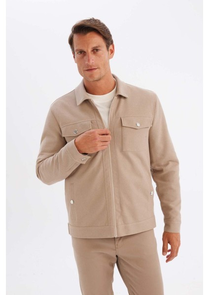 Slim Fit Dar Kesim Polo Yaka Astarlı Fermuarlı Cepli Mevsimlik Mont Y4458AZ24AU