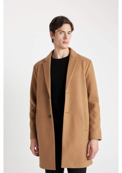 Relax Fit Ceket Yaka Düğmeli Cepli Kışlık Kaşe Parka Y8903AZ24AU