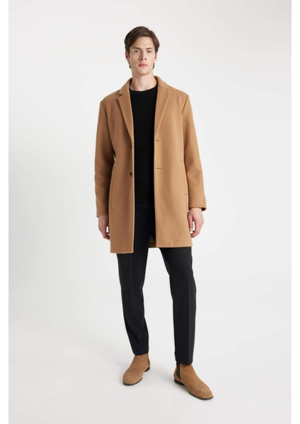 Relax Fit Ceket Yaka Düğmeli Cepli Kışlık Kaşe Parka Y8903AZ24AU