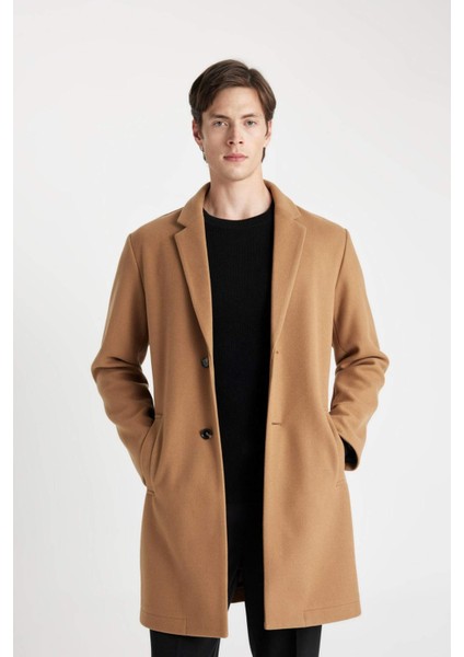 Relax Fit Ceket Yaka Düğmeli Cepli Kışlık Kaşe Parka Y8903AZ24AU