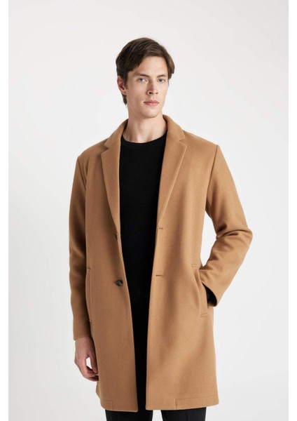 Relax Fit Ceket Yaka Düğmeli Cepli Kışlık Kaşe Parka Y8903AZ24AU