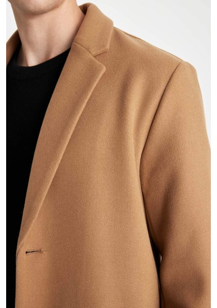 Relax Fit Ceket Yaka Düğmeli Cepli Kışlık Kaşe Parka Y8903AZ24AU