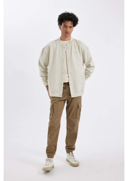 Oversize Geniş Kalıp Kolej Yaka Çıtçıtlı Cepli İçi Yumuşak Tüylü Bomber Hırka