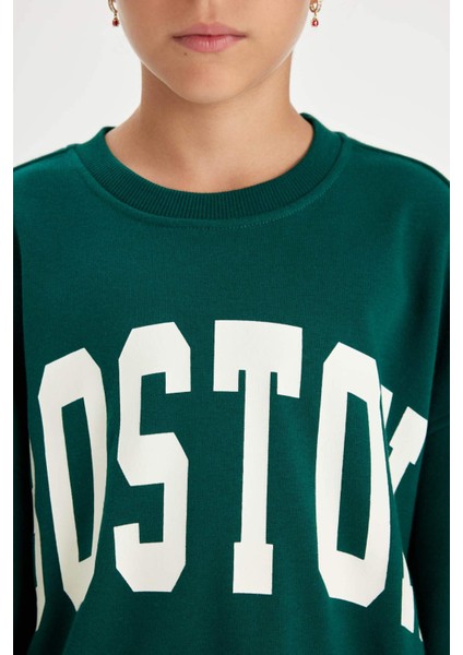 Kız Çocuk Oversize Geniş Kalıp Bisiklet Yaka Baskılı Okul Sweatshirt C7778A824AU
