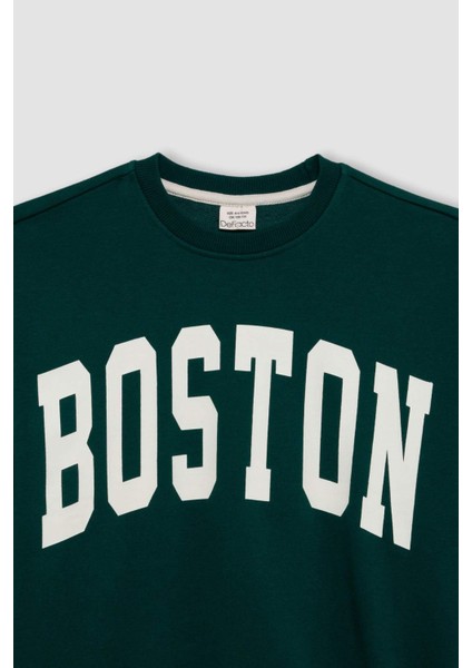 Kız Çocuk Oversize Geniş Kalıp Bisiklet Yaka Baskılı Okul Sweatshirt C7778A824AU