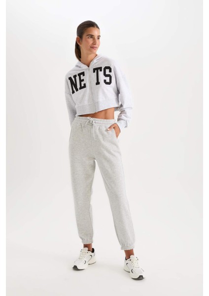 Standart Fit Kalın Jogger Eşofman Altı Bel Paça Lastikli Basic Düz Uzun Boy