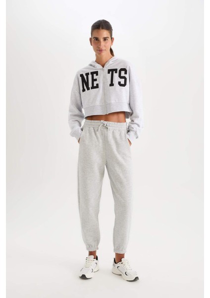 Standart Fit Kalın Jogger Eşofman Altı Bel Paça Lastikli Basic Düz Uzun Boy