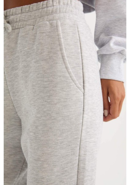 Standart Fit Kalın Jogger Eşofman Altı Bel Paça Lastikli Basic Düz Uzun Boy