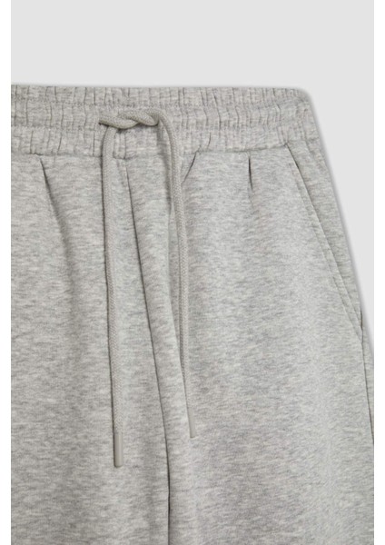 Standart Fit Kalın Jogger Eşofman Altı Bel Paça Lastikli Basic Düz Uzun Boy