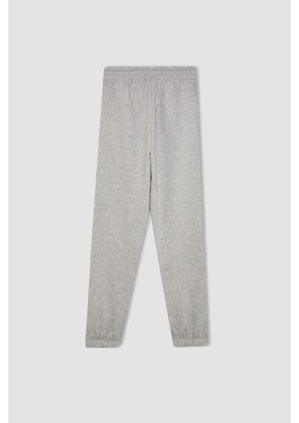 Standart Fit Kalın Jogger Eşofman Altı Bel Paça Lastikli Basic Düz Uzun Boy