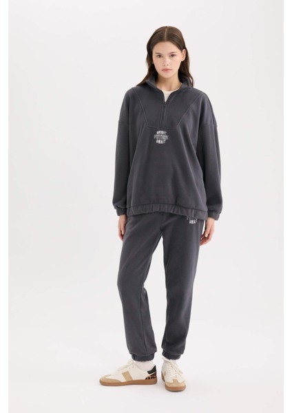 Standart Fit Polar Eşofman Altı Beli Bağcıklı Lastikli Paça Cepli Baskılı Uzun Boy Y2650AZ24WN