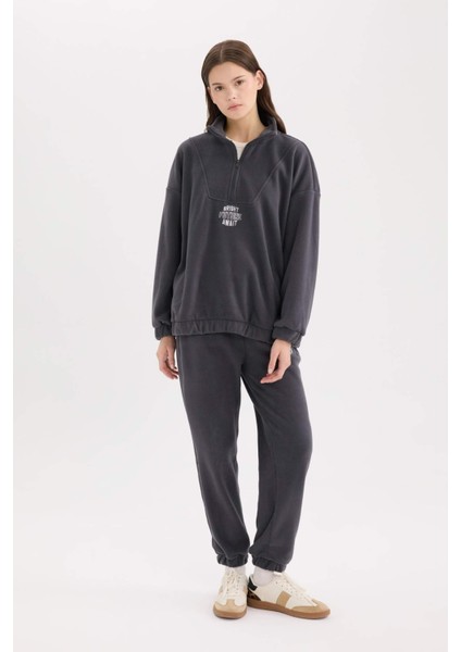 Standart Fit Polar Eşofman Altı Beli Bağcıklı Lastikli Paça Cepli Baskılı Uzun Boy Y2650AZ24WN