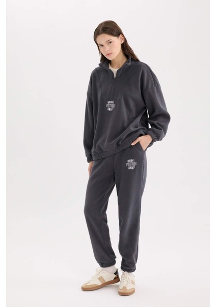 Standart Fit Polar Eşofman Altı Beli Bağcıklı Lastikli Paça Cepli Baskılı Uzun Boy Y2650AZ24WN