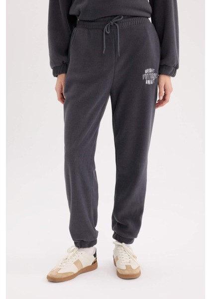 Standart Fit Polar Eşofman Altı Beli Bağcıklı Lastikli Paça Cepli Baskılı Uzun Boy Y2650AZ24WN