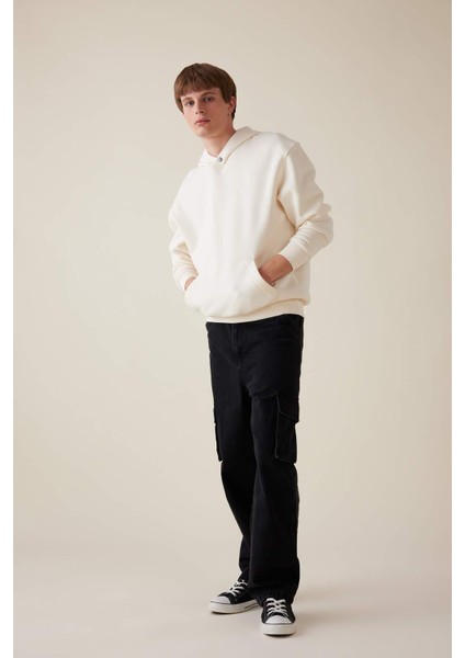 Boxy Fit Kapüşonlu Sırt Baskılı Sweatshirt C7047AX24AU