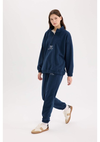 Standart Fit Eşofman Altı Uzun Boy Beli Lastikli Paçası Ayarlanabilir Lastikli Bağcıklı Cepli Baskılı Polar Kumaş Y2650AZ24WN