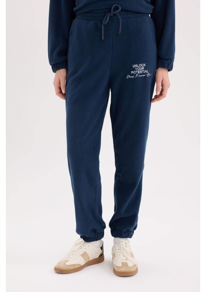 Standart Fit Eşofman Altı Uzun Boy Beli Lastikli Paçası Ayarlanabilir Lastikli Bağcıklı Cepli Baskılı Polar Kumaş Y2650AZ24WN