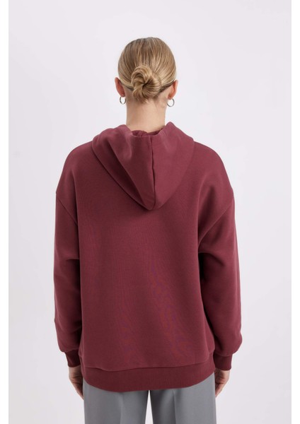 Oversize Geniş Kalıp Kapüşonlu Baskılı Kalın Sweatshirt C7816AX24WN