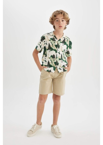 Erkek Çocuk Cepli Kemerli Bermuda Şort